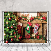 Lofaris Flitter Baum Socken Ziegel Kamin Weihnachten Hintergrund